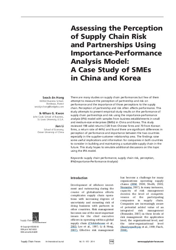 (PDF) Assessing the Perception of Supply Chain Risk and Partnerships ...