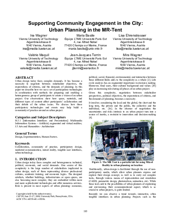 (PDF) Supporting community engagement in the city