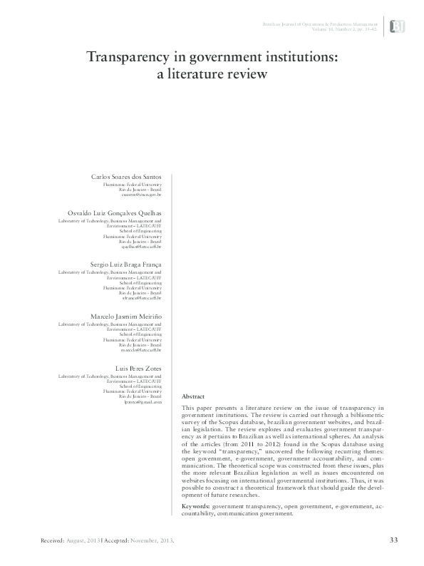 (PDF) Transparency in government institutions: a literature review