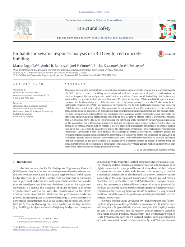(PDF) Probabilistic seismic response analysis of a 3-D reinforced ...