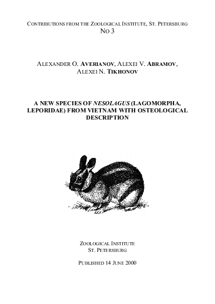 (PDF) A new species of Nesolagus (Lagomorpha, Leporidae) from Vietnam ...