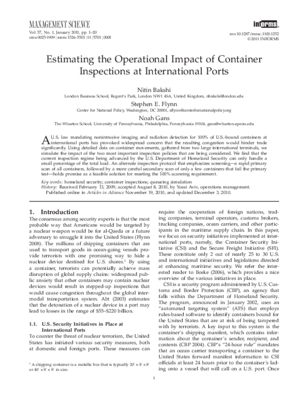 (PDF) Estimating the Operational Impact of Container Inspections at ...