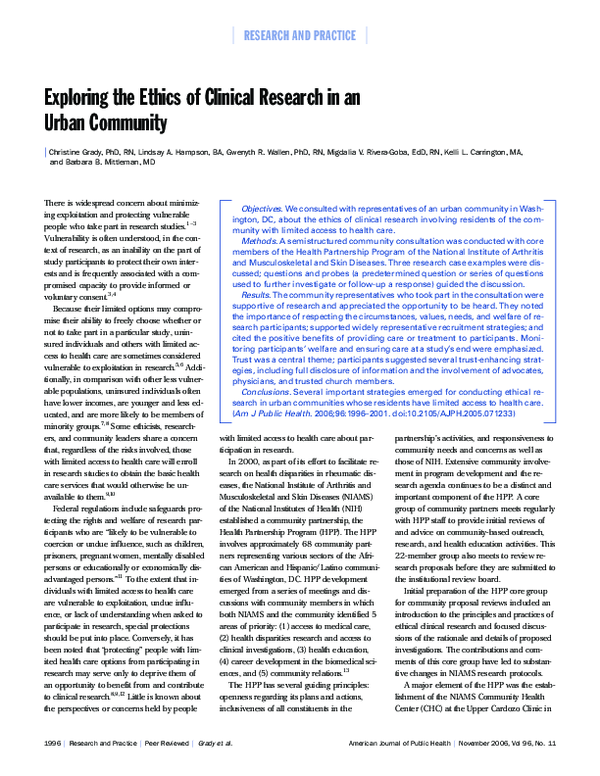 (PDF) Exploring the Ethics of Clinical Research in an Urban Community