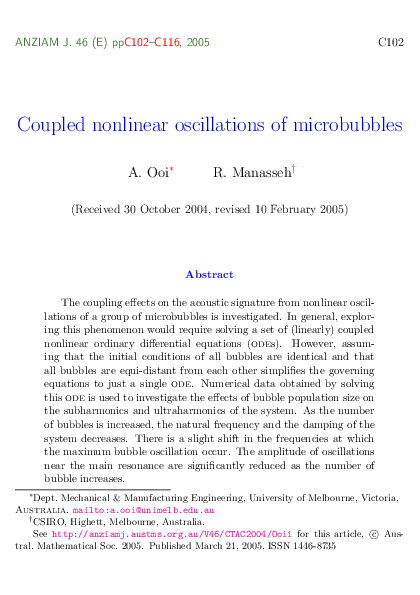 (PDF) Coupled nonlinear oscillations of microbubbles | Richard Manasseh ...