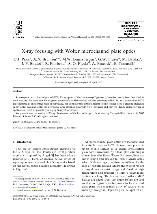 (PDF) Xray focusing with Wolter microchannel plate optics Marco