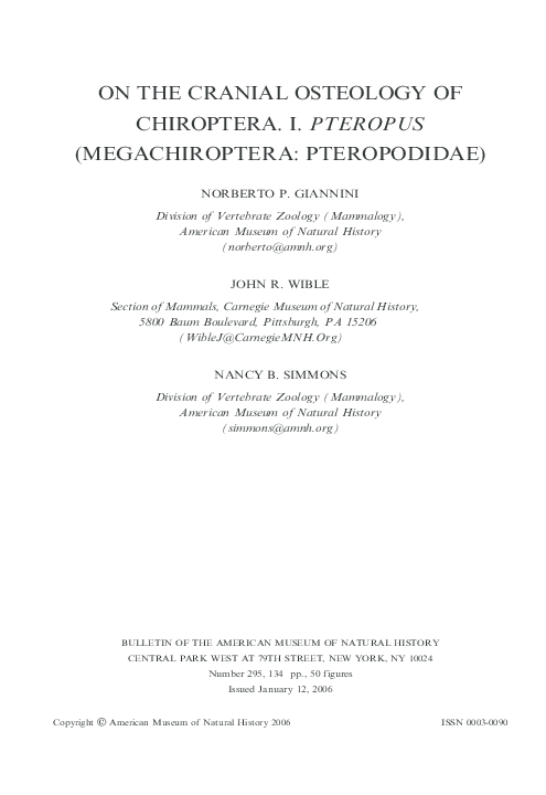 (PDF) On the Cranial Osteology of Chiroptera. I. Pteropus ...