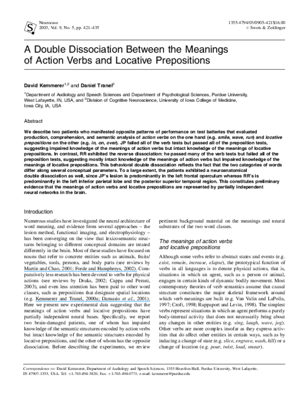 (PDF) A Double Dissociation Between the Meanings of Action Verbs and ...