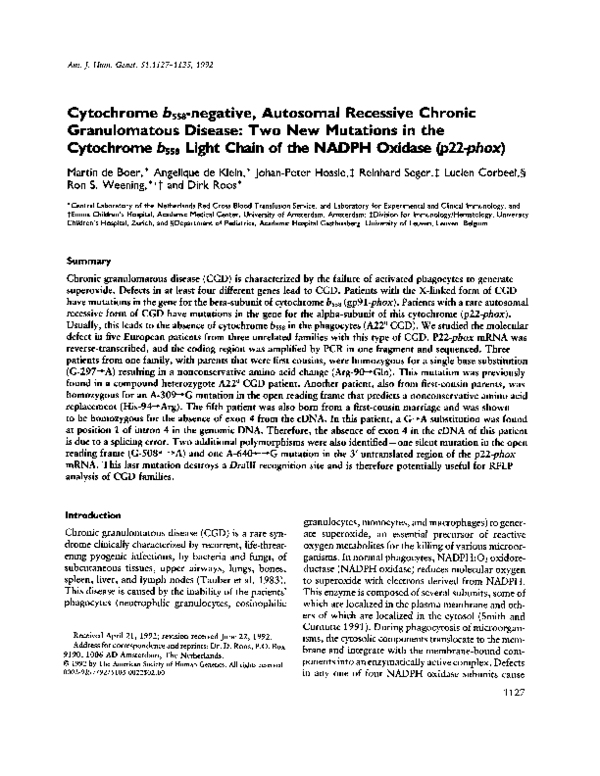 (PDF) Cytochrome b558-negative, autosomal recessive chronic ...