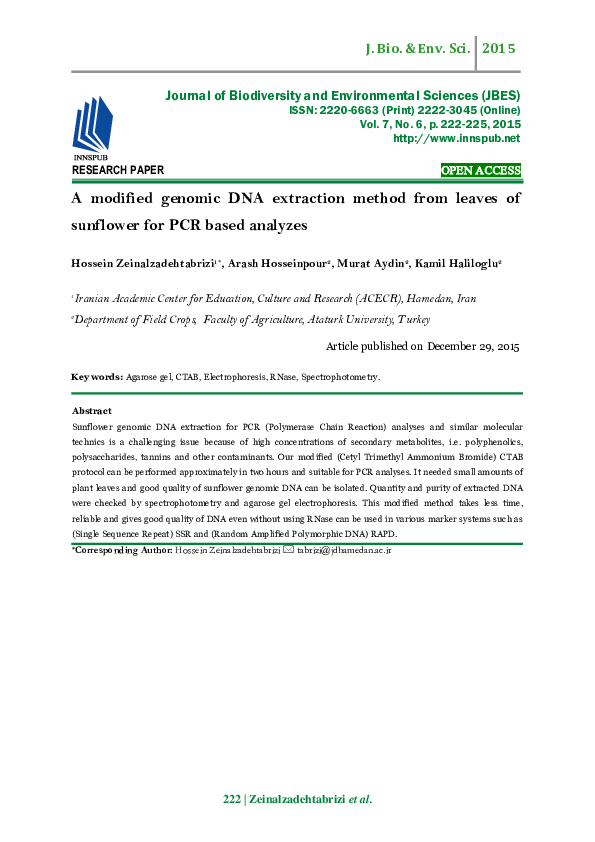  PDF A Modified Genomic DNA Extraction Method From Leaves Of Sunflower 
