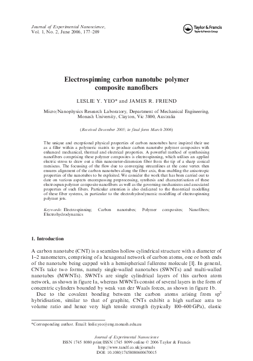 (PDF) Electrospinning Carbon Nanotube Polymer Composite Nanofibers
