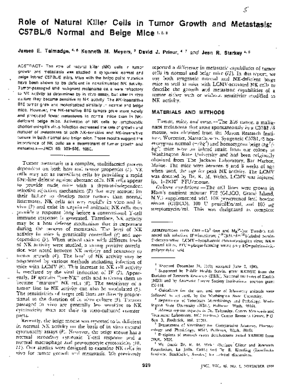 (PDF) Role of Natural Killer Cells in Tumor Growth and Metastasis: C57B ...