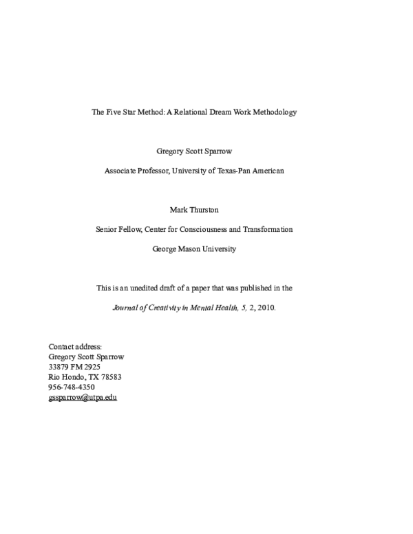 (PDF) The Five Star Method: A Relational Dream Work Methodology