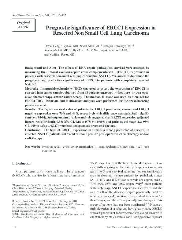 (PDF) Prognostic Significance of ERCC1 Expression in Resected Non Small ...