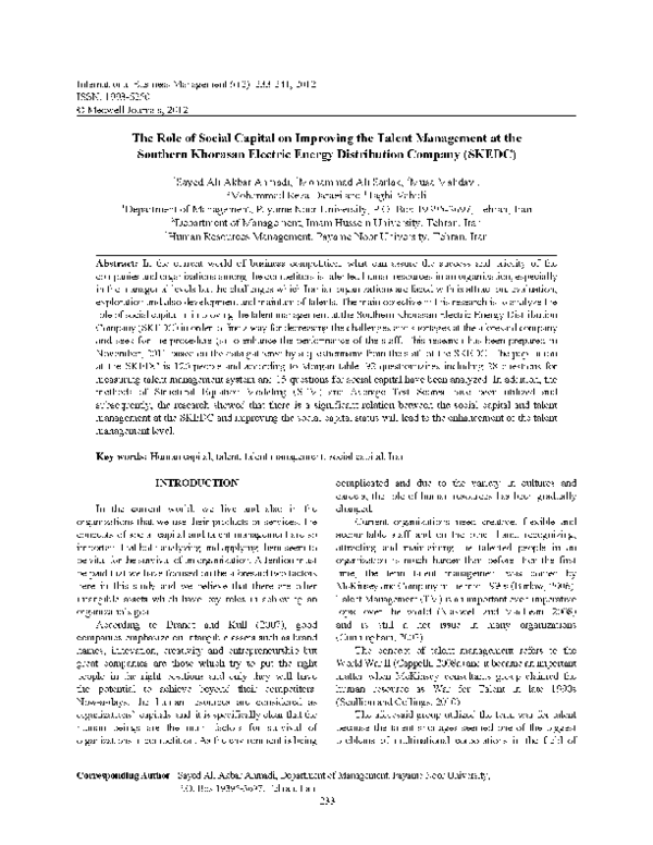 (PDF) The Role of Social Capital on Improving the Talent Management at