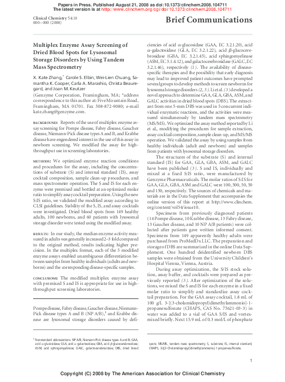 (PDF) Multiplex Enzyme Assay Screening of Dried Blood Spots for ...