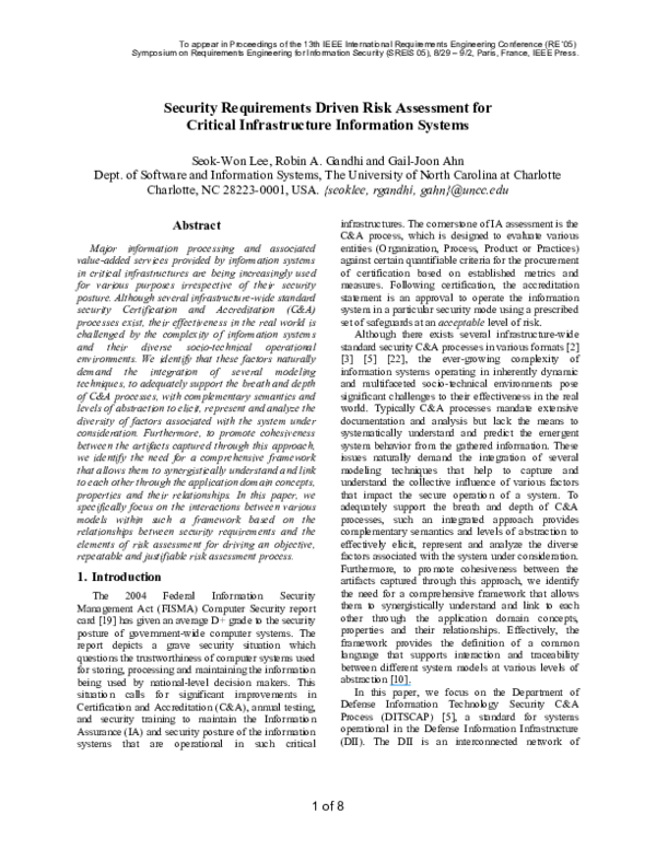 (PDF) Security Requirements Driven Risk Assessment for Critical ...