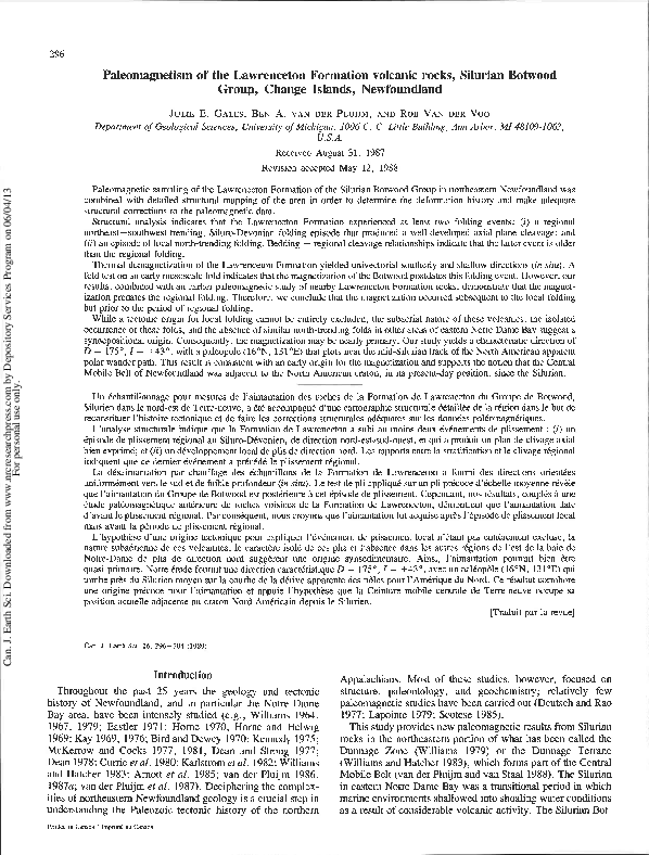 (PDF) Paleomagnetism of the Lawrenceton Formation volcanic rocks ...