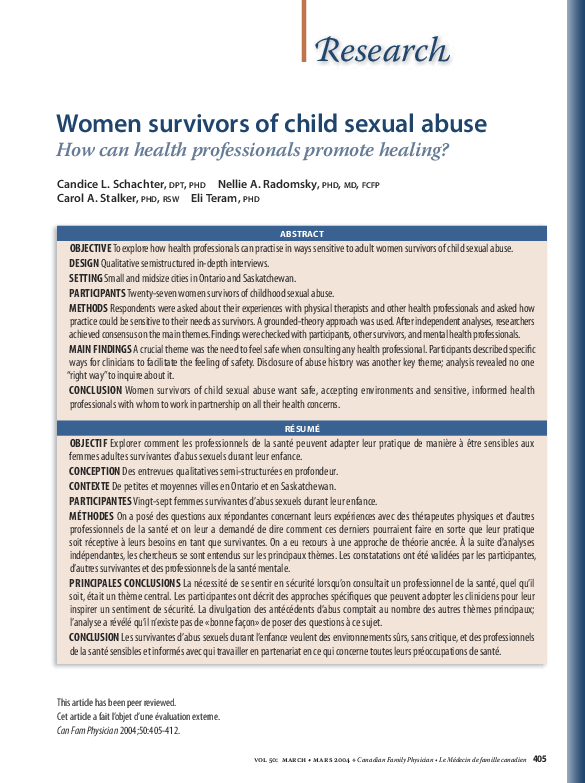 (PDF) Women survivors of child sexual abuse. How can health ...