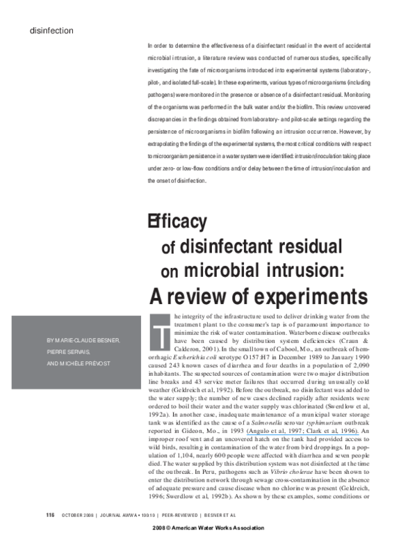 (PDF) Efficacy of disinfectant residual on microbial intrusion a