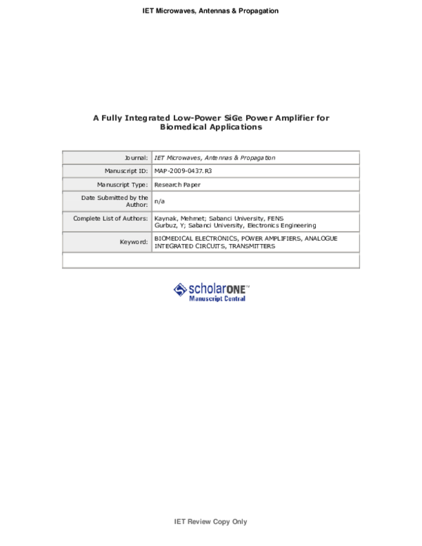 (PDF) A fully integrated low-power CMOS power amplifier for biomedical ...