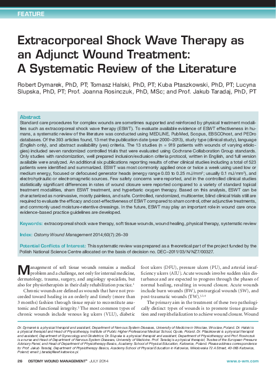 (PDF) Extracorporeal shock wave therapy as an adjunct wound treatment ...