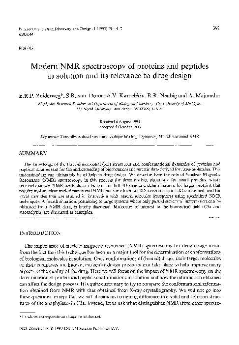 (PDF) Modern NMR spectroscopy of proteins and peptides in solution and ...