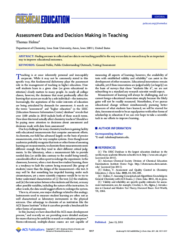 (PDF) Assessment Data and Decision Making in Teaching