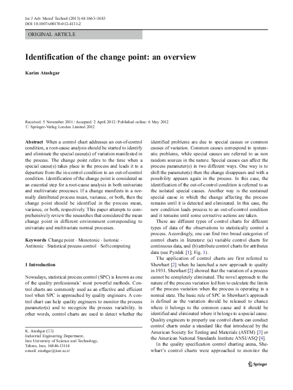 (PDF) Identification of the change point: an overview