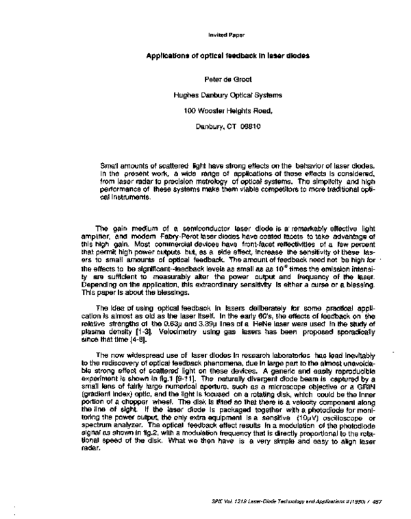 (PDF) Applications of optical feedback in laser diodes