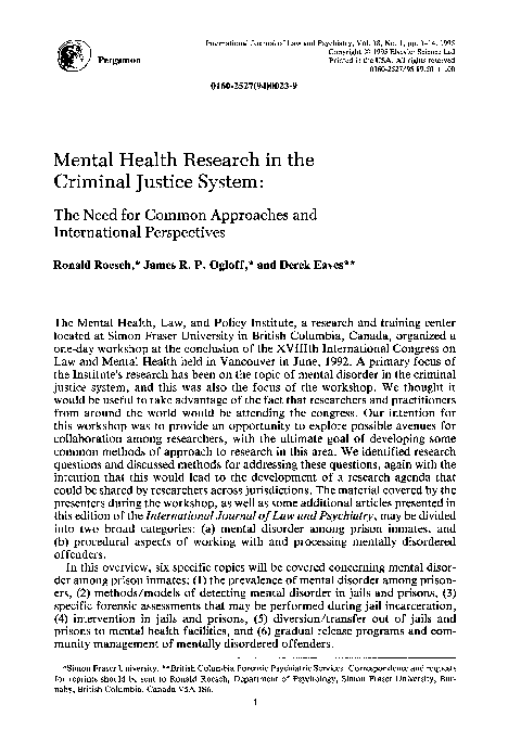 (PDF) Mental health research in the criminal justice system: The need ...