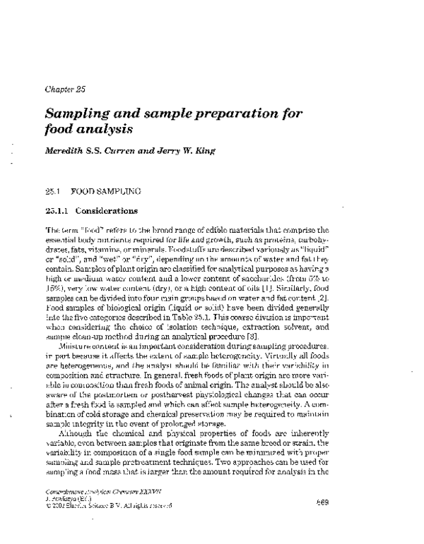 (PDF) Sampling and sample preparation for food analysis
