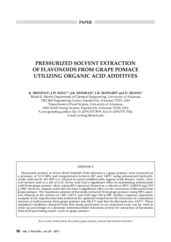 (PDF) Pressurized solvent extraction of flavonoids from grape pomace