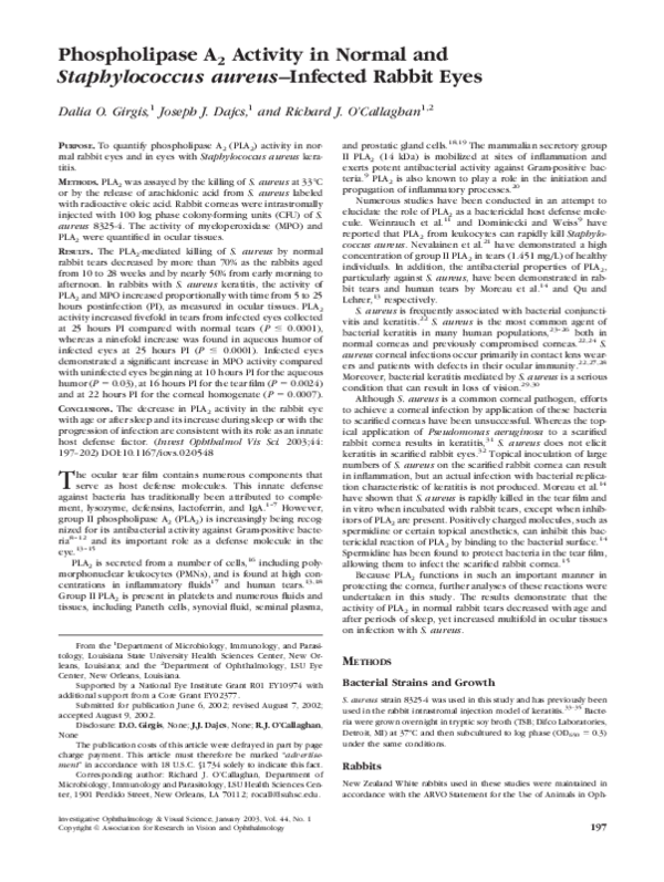 (PDF) Phospholipase A2 Activity in Normal and Staphylococcus aureus ...