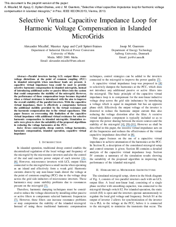 (PDF) Selective virtual capacitive impedance loop for harmonic voltage ...