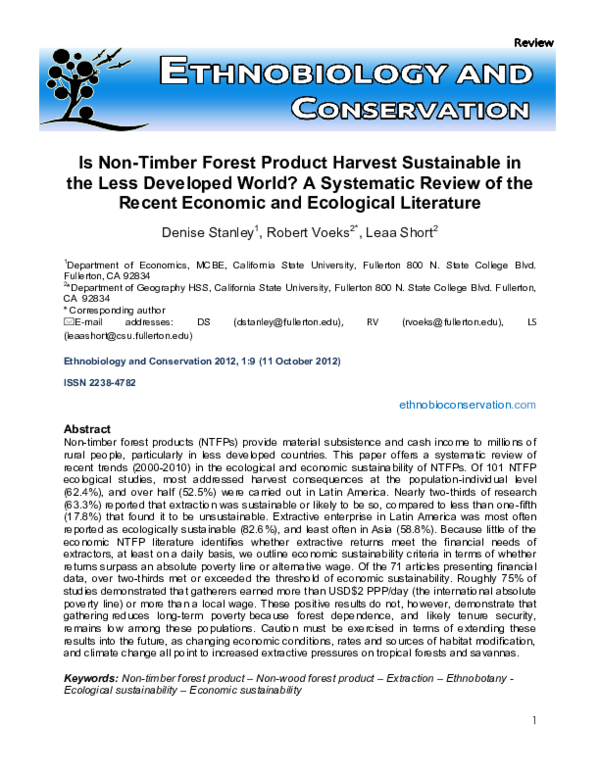 (PDF) Is non-timber forest product harvest sustainable in the less ...