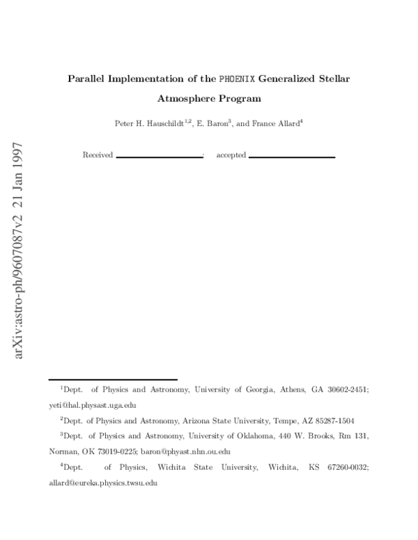 (PDF) Parallel Implementation of the PHOENIX Generalized Stellar ...