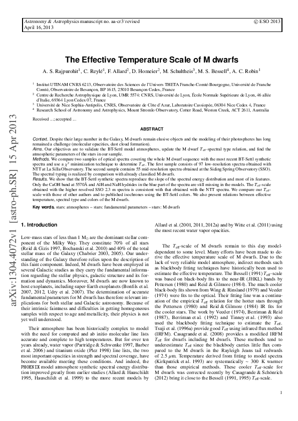 (PDF) The effective temperature scale of M dwarfs