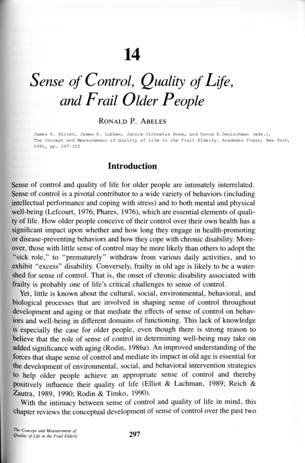 (PDF) Sense of Control, Quality of Life, and Frail Older People