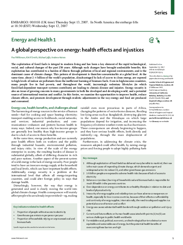A global perspective on energy: health effects and injustices