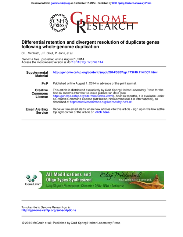 (PDF) Differential retention and divergent resolution of duplicate ...