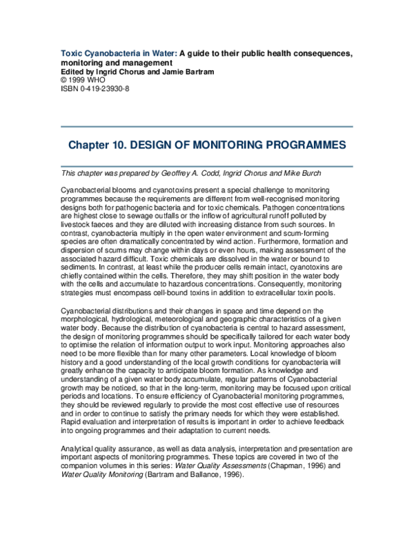 (PDF) Chapter 10. DESIGN OF MONITORING PROGRAMMES