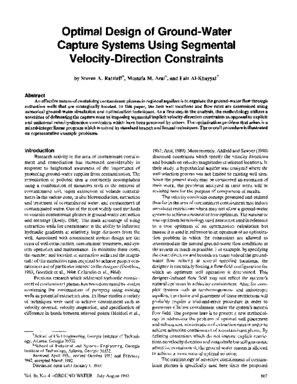 (PDF) Optimal Design of Ground-Water Capture Systems Using Segmental ...