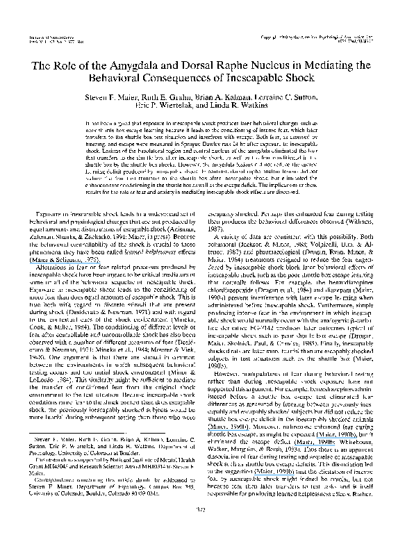 (PDF) The role of the amygdala and dorsal raphe nucleus in mediating ...