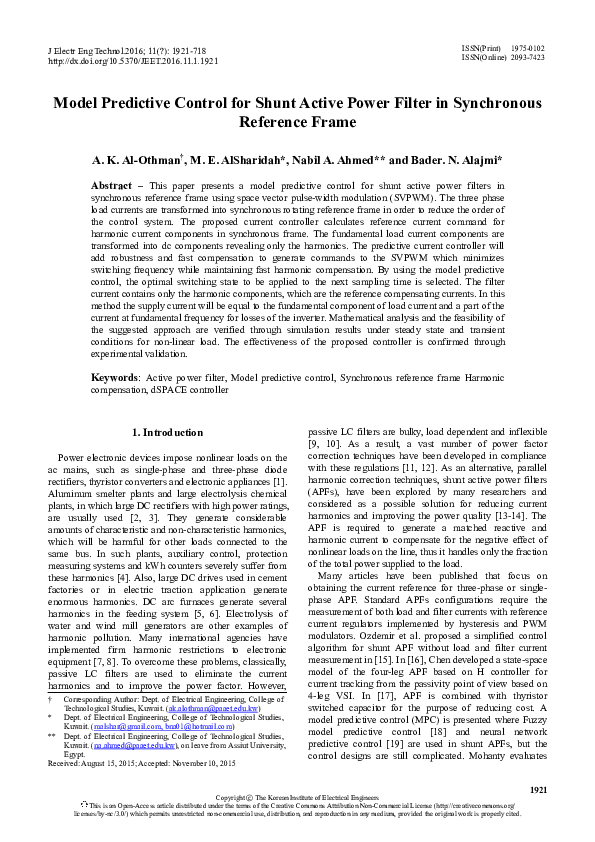 (PDF) Model Predictive Control for Shunt Active Power Filter in ...
