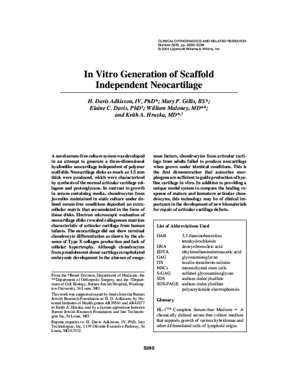 (PDF) In Vitro Generation of Scaffold Independent Neocartilage