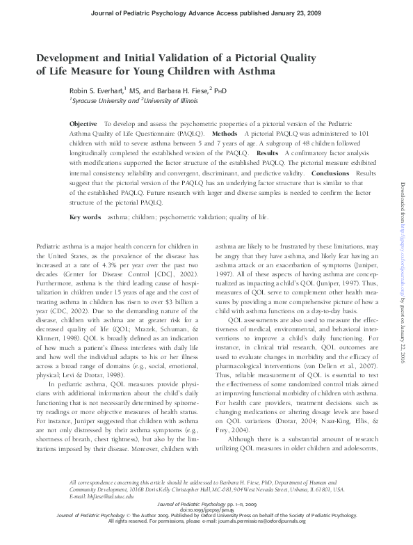 (PDF) Development and Initial Validation of a Pictorial Quality of Life ...