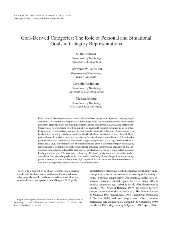 (PDF) GoalDerived Categories The Role of Personal and Situational