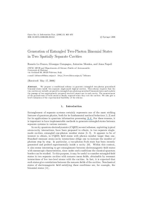 (PDF) Generation of Entangled Two-Photon Binomial States in Two ...