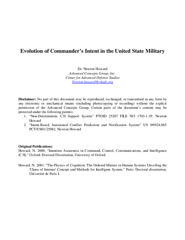 (PDF) Evolution of Commander's Intent in the United State Military