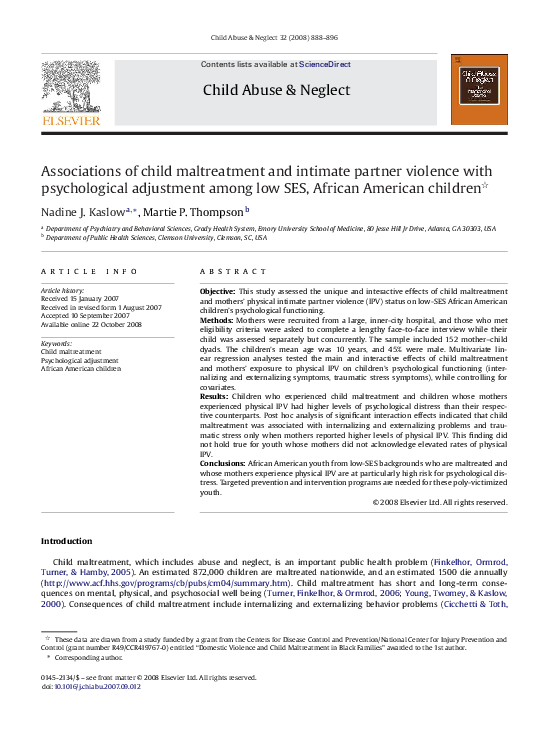 (PDF) Associations of child maltreatment and intimate partner violence ...